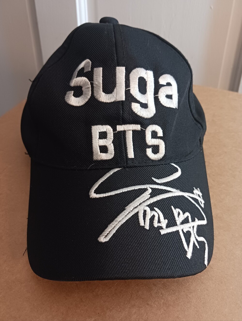 BTS SUGA Ball Cap Black Hat White Embroidery Very Good Condition